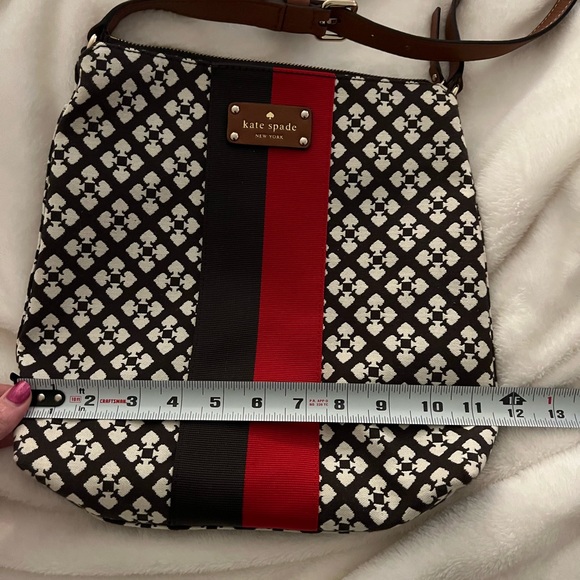 Kate Spade Brown/White pattern crossbody with red stripe - Picture 6 of 6